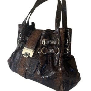 Jimmy Choo "Ramona" Brown Snake Print Leather Shoulder Bag